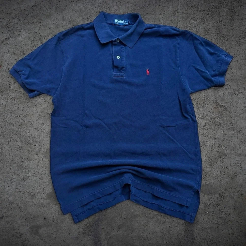 Vintage 2000's Polo Ralph Lauren Blue Polo Shirt Size Medium Y2K Kanye Preppy